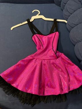 Sparkling Pink Dance Costume Dress with Black Trim-Curtain calls